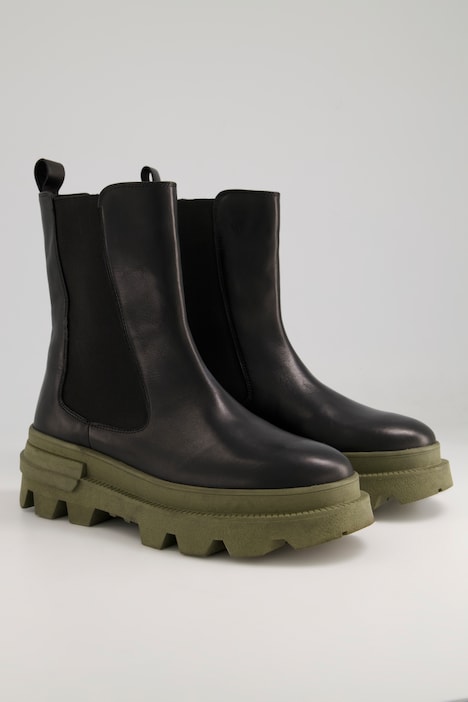 Chelsea-Boots, Leder, farbige Plateausohle, Weite H