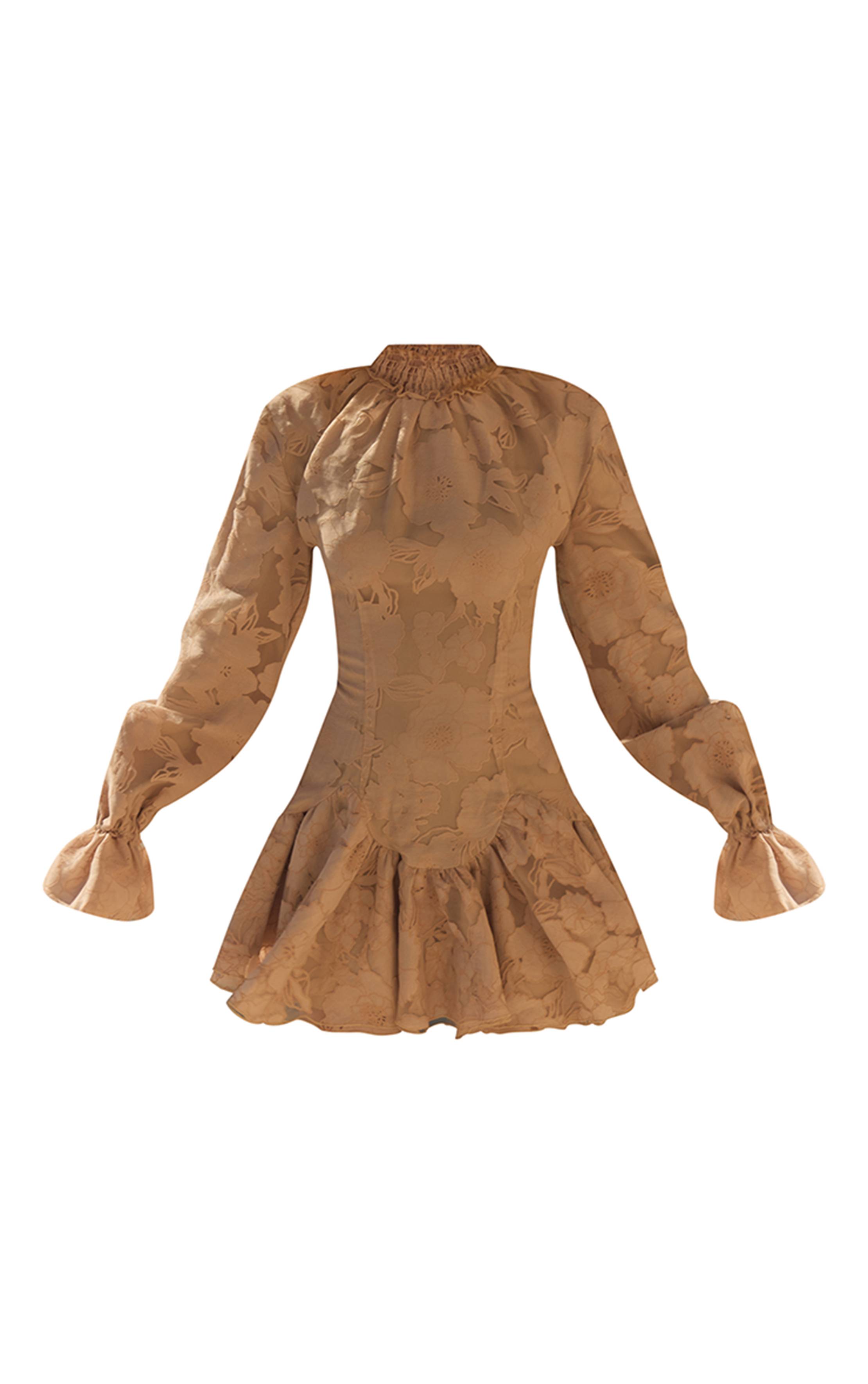 Pêche Robe À Manches Longues En Mousseline Fleurie Avec Ourlet À Volants