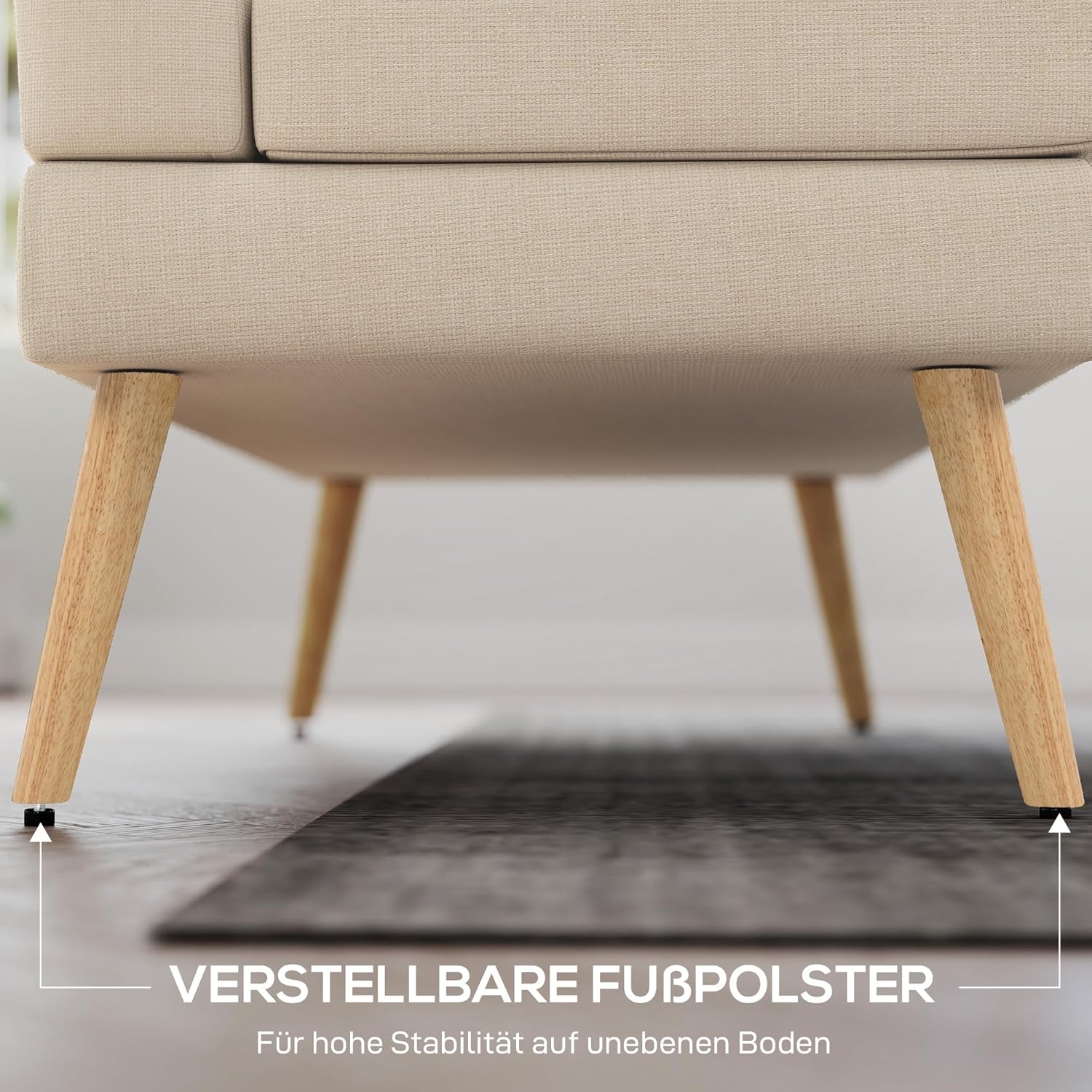 HOMCOM Sofa 2 Sitzer Couch mit Leinenoptik, Getuftete Rückenlehne Kleine Polstersofa Modern 118 cm Gepolstert Doppelsofa mit Holzbeine für Wohnzimmer, Kleine Räume, Beige