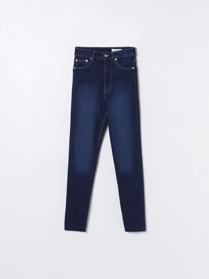 Calça jeans skinny de cintura alta - Azul-marinho