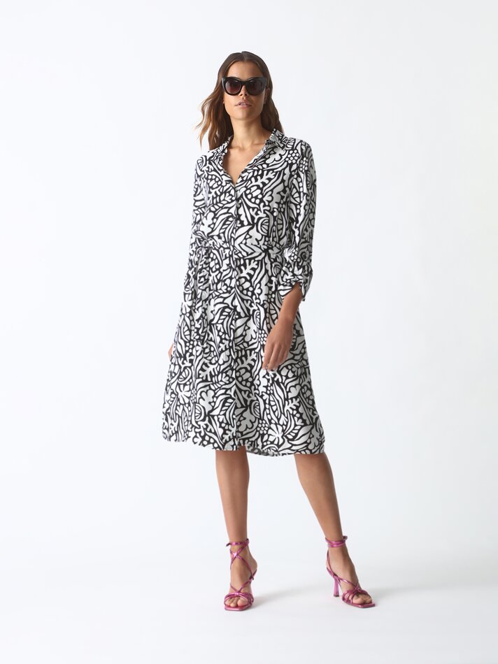 Vestido midi camisa - Preto/cru