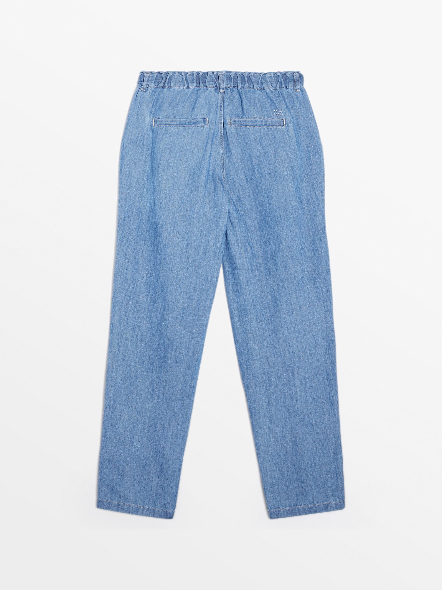 Pantalon Femme En Lin Ceinture Elastiquée Bleu