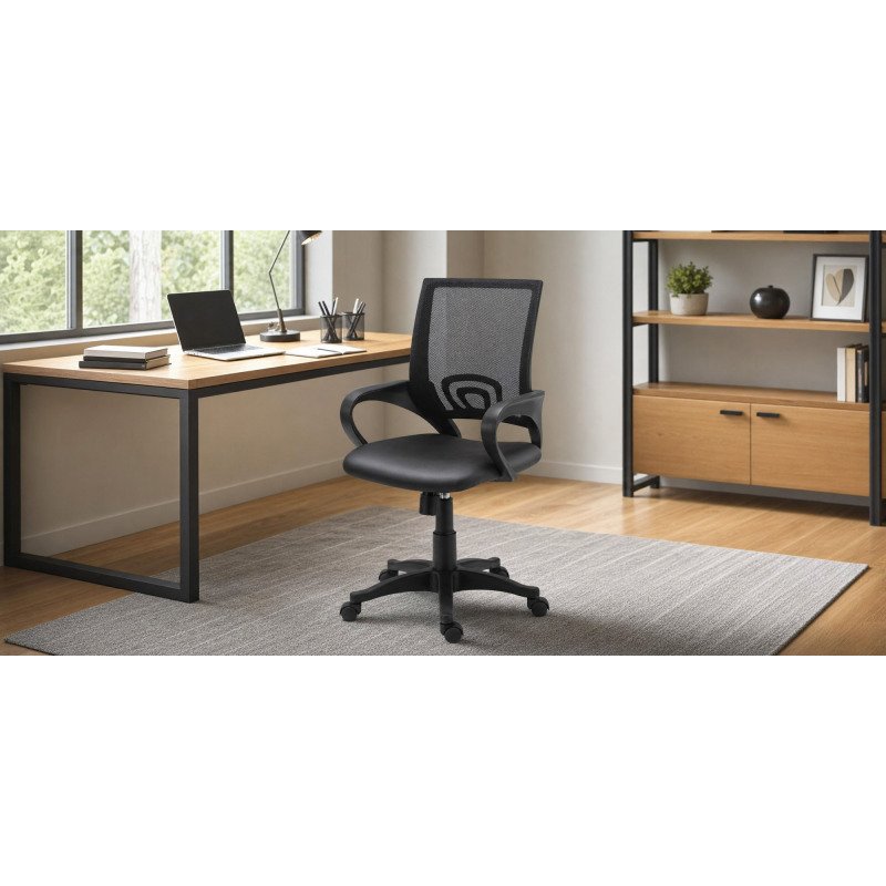 Chaise de bureau SPRING assise simili cuir - avec accoudoirs - Mécanisme Basculant centré - Pieds noir