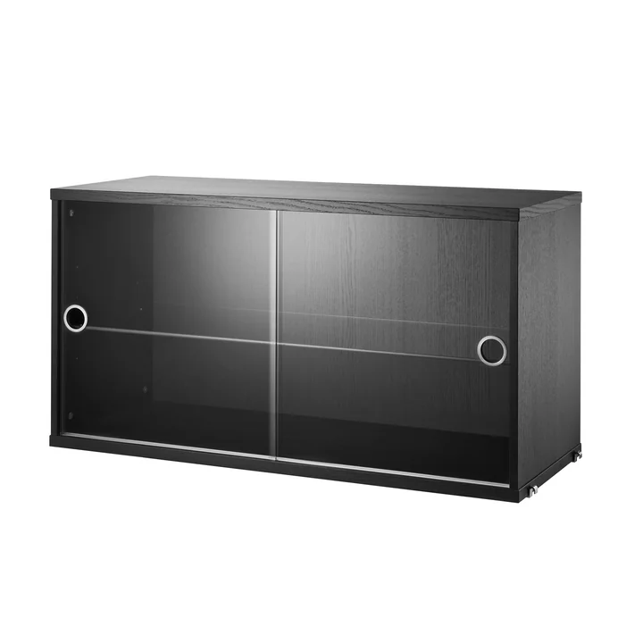String - Vitrinenschrank mit Schiebetüren in Glas 78 x 30 cm, Esche schwarz gebeizt