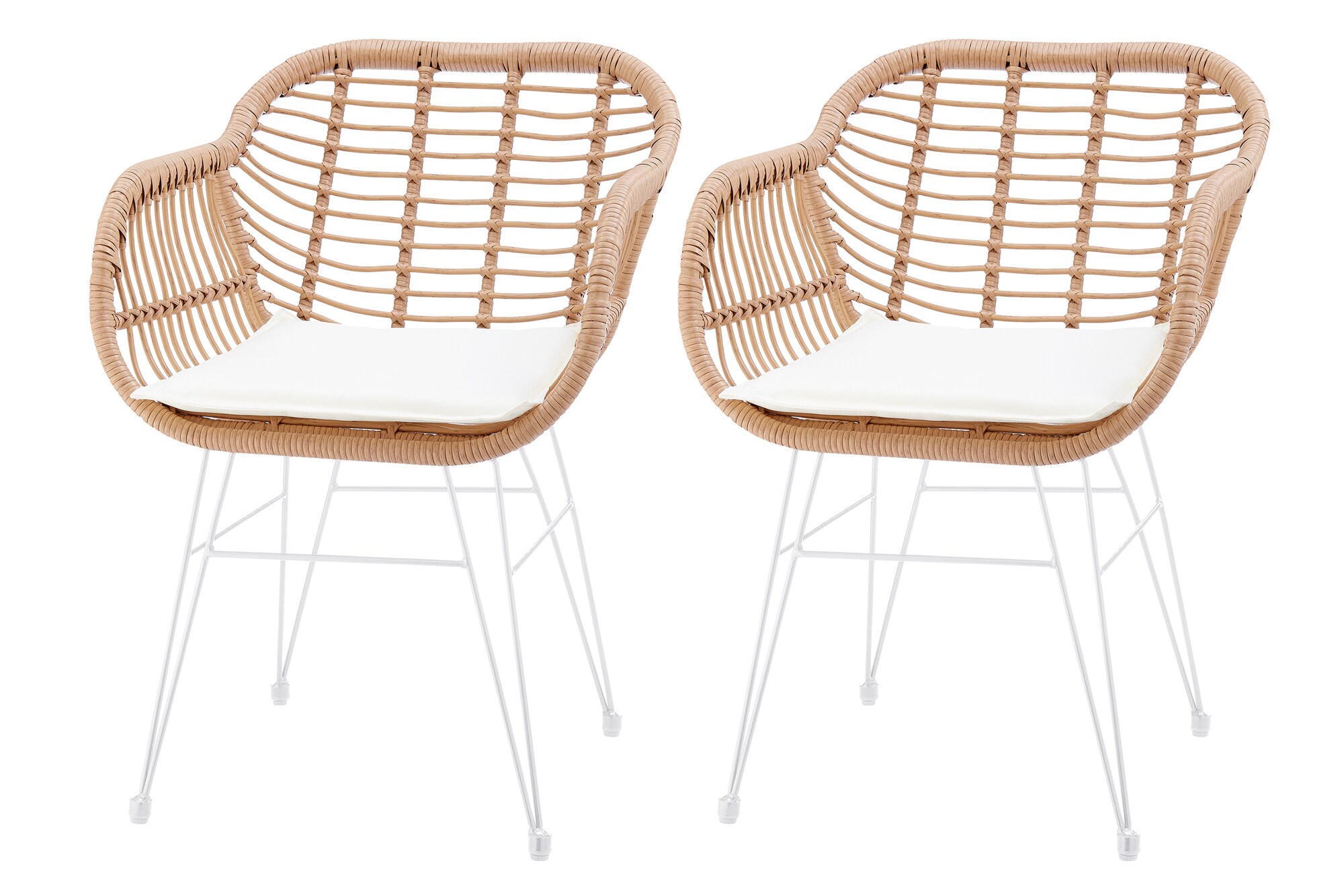 Armlehnstuhl Rattanoptik 2er Set natur Esszimmerstuhl Wohnzimmer Stuhl Stühle