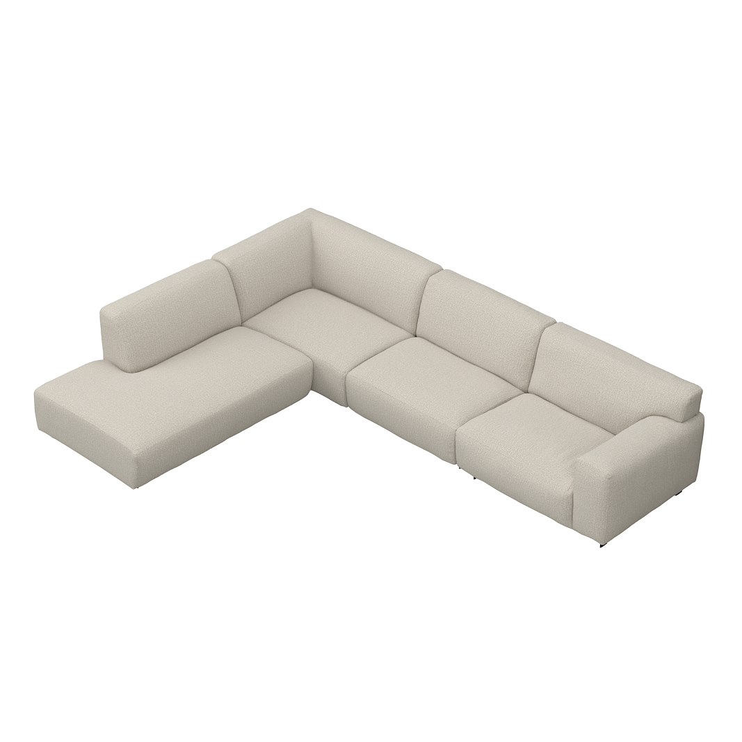 Vesta hjørnesofa 3-seter med åpen ende venstre, Big hjørnemodul, Tekstil Marsel Beige, standardsøm, sort metallben 10 cm, Comfort CM
