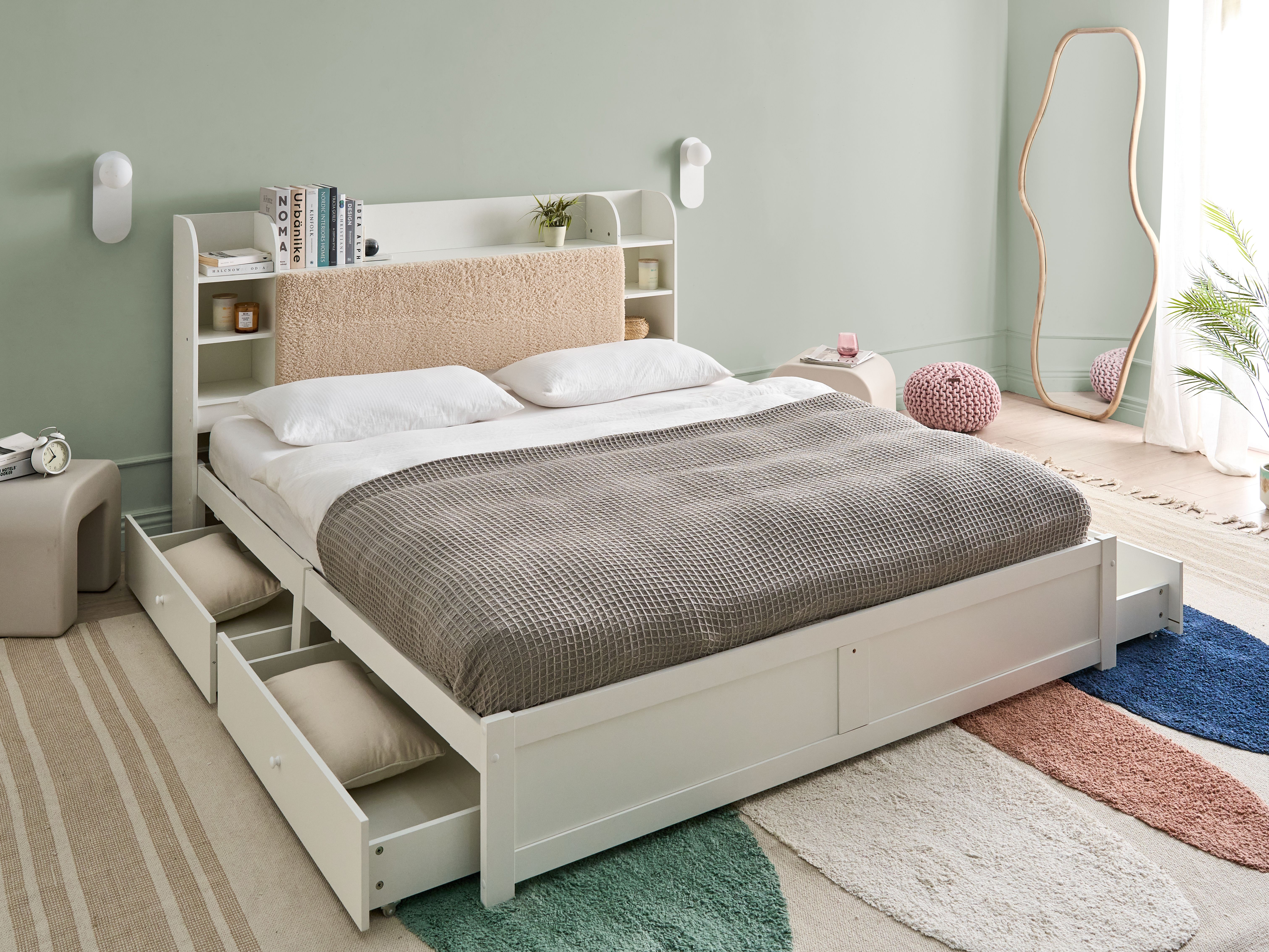 Bed met opbergladen BIZOU 180 x 200 cm Wit