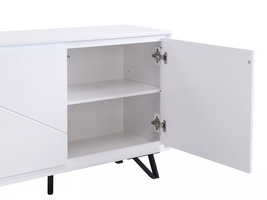 Table basse 2 tiroirs avec LEDs en MDF - Blanc laqué - SALIANO