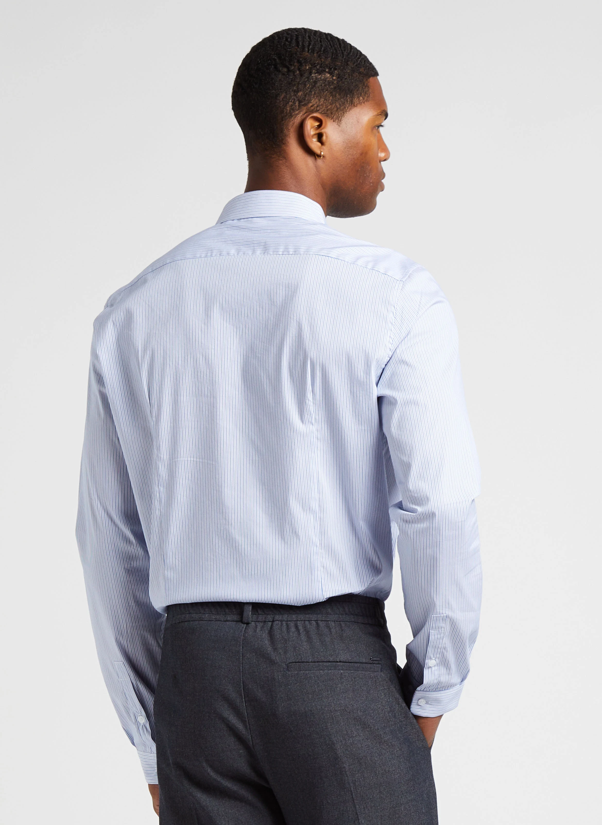Chemise slim-fit rayée en coton mélangé | Bleu