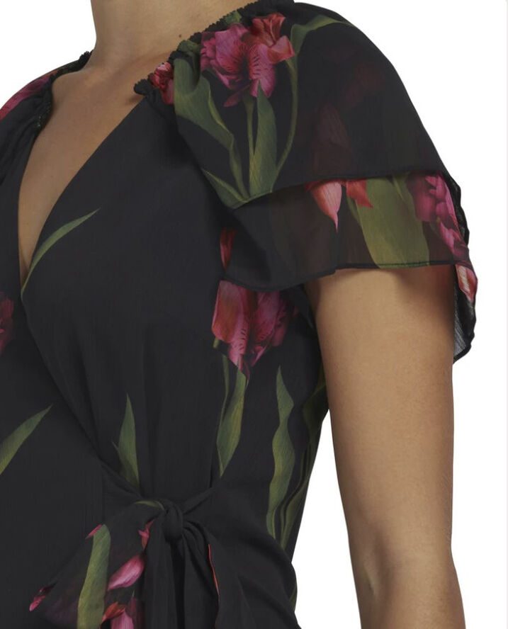Ted Baker FASNIA Angel Sleeve Wrap Mini Dress Black