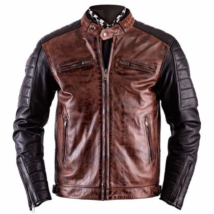 Blouson Helstons CRUISER - cuir RAG - Beige / Noir
