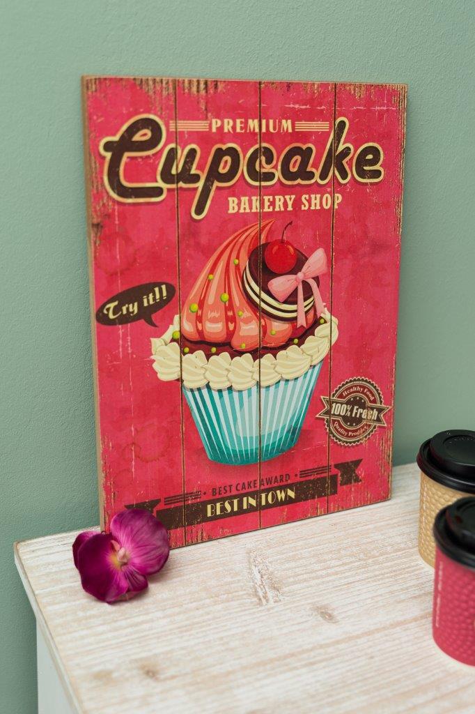 Holzschild CUPCAKE V - bunt - 30x40 cm
