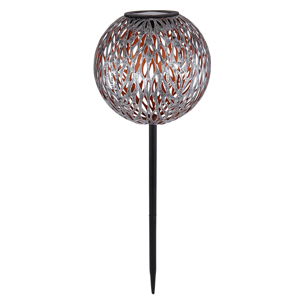 LED Solarleuchte, Kugel, silber-grau, gold, Erdspieß, H 54cm