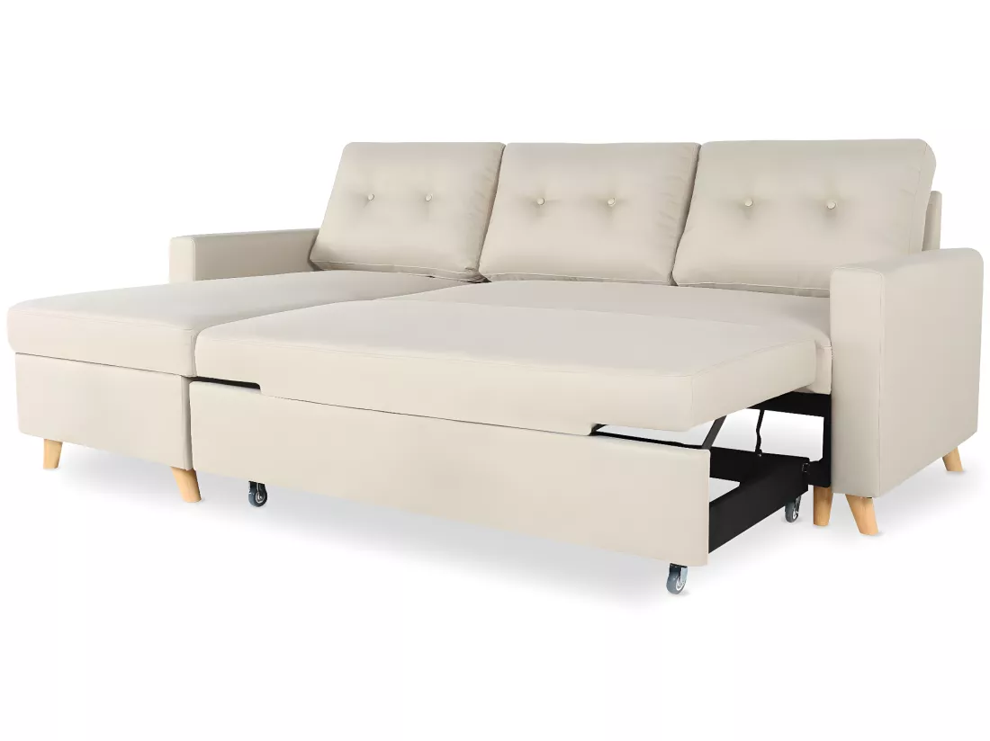 Canapé d'angle convertible réversible Falko Tissu Beige