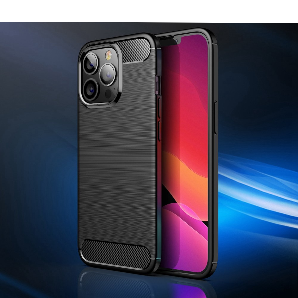 iPhone 14 Pro Max Gummi Case Schutzhülle Carbon Look - Schwarz