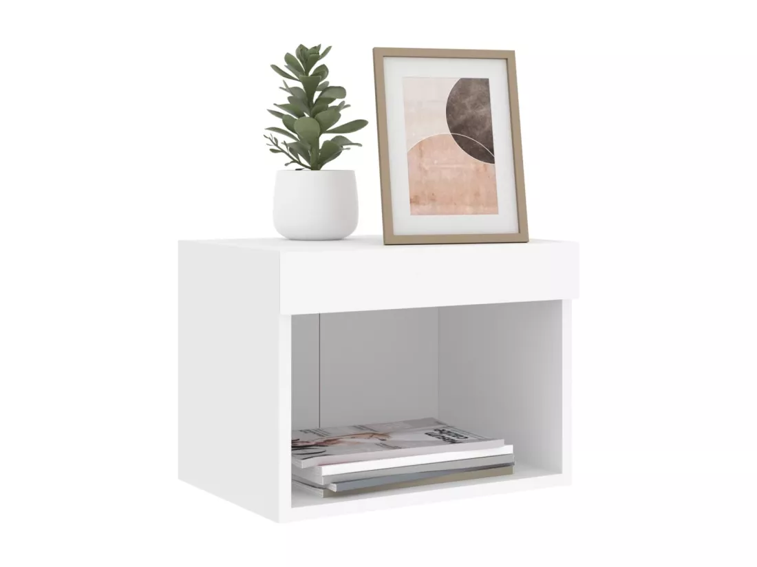Table de chevet murale avec lumières LED blanc