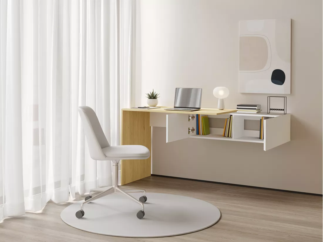 Bureau console suspendu avec 2 placards - Coloris : Naturel et blanc - MOLAWA