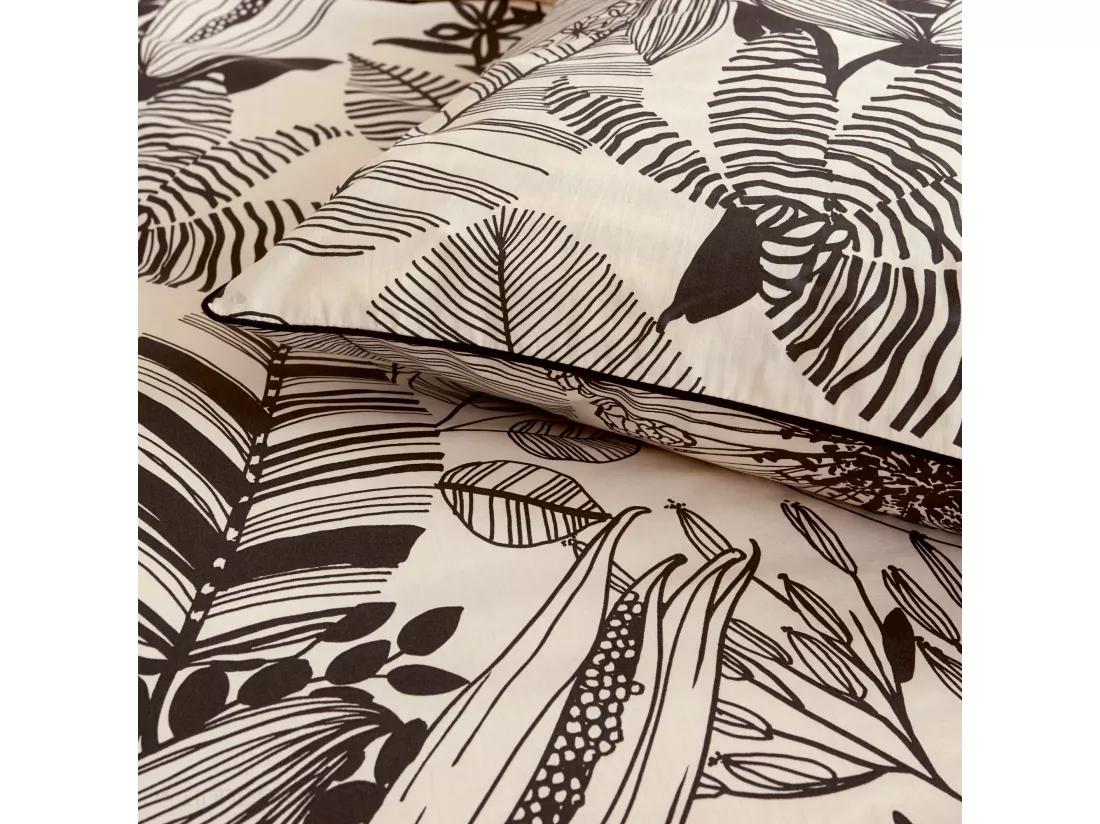 Drap plat 280x325 cm percale de coton ALBA beige/noir