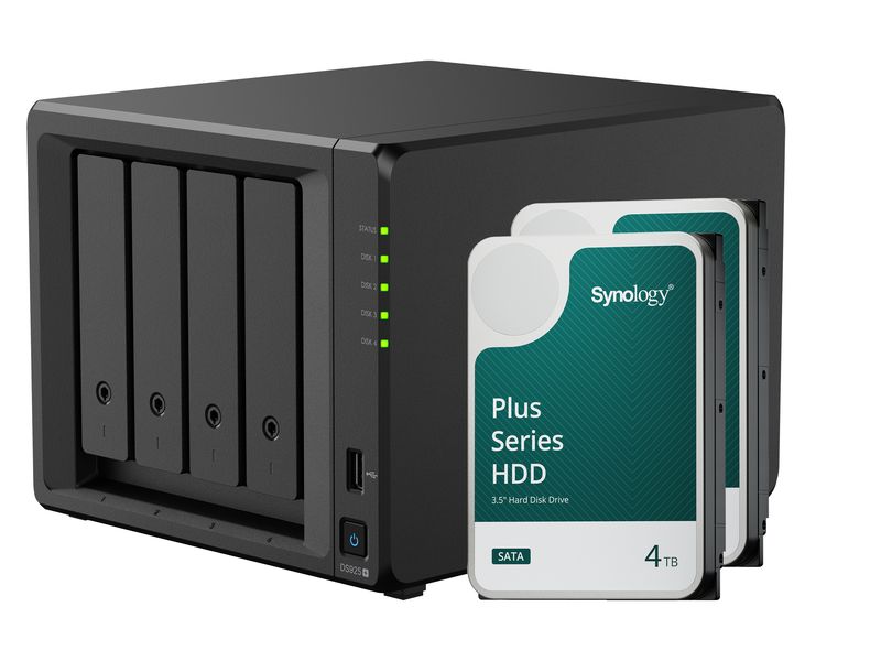 Synology NAS Diskstation DS925  4-bay Synology Plus HDD 8 T Leistungsstarker NAS mit vier Einschüben