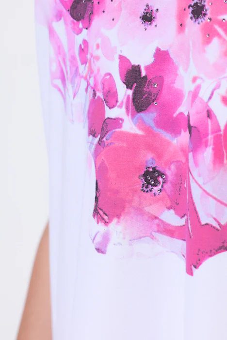 T-Shirt, Blüten, A-Linie, Rundhals, Halbarm, Pima Cotton, schneeweiß
