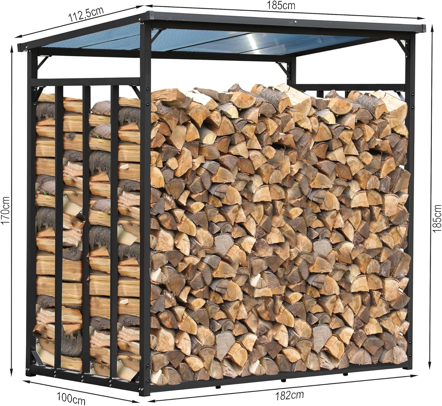 QUICK STAR Metall Kaminholzregal Anthrazit XXL 185 x 100 x 185 cm XXXL Garten Kaminholzunterstand 3,5 m³ Kaminholzlager Stapelhilfe Aussen