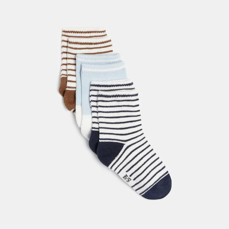 Chaussettes jacquard rayé bleu bébé garçon (lot de 3) Bleu