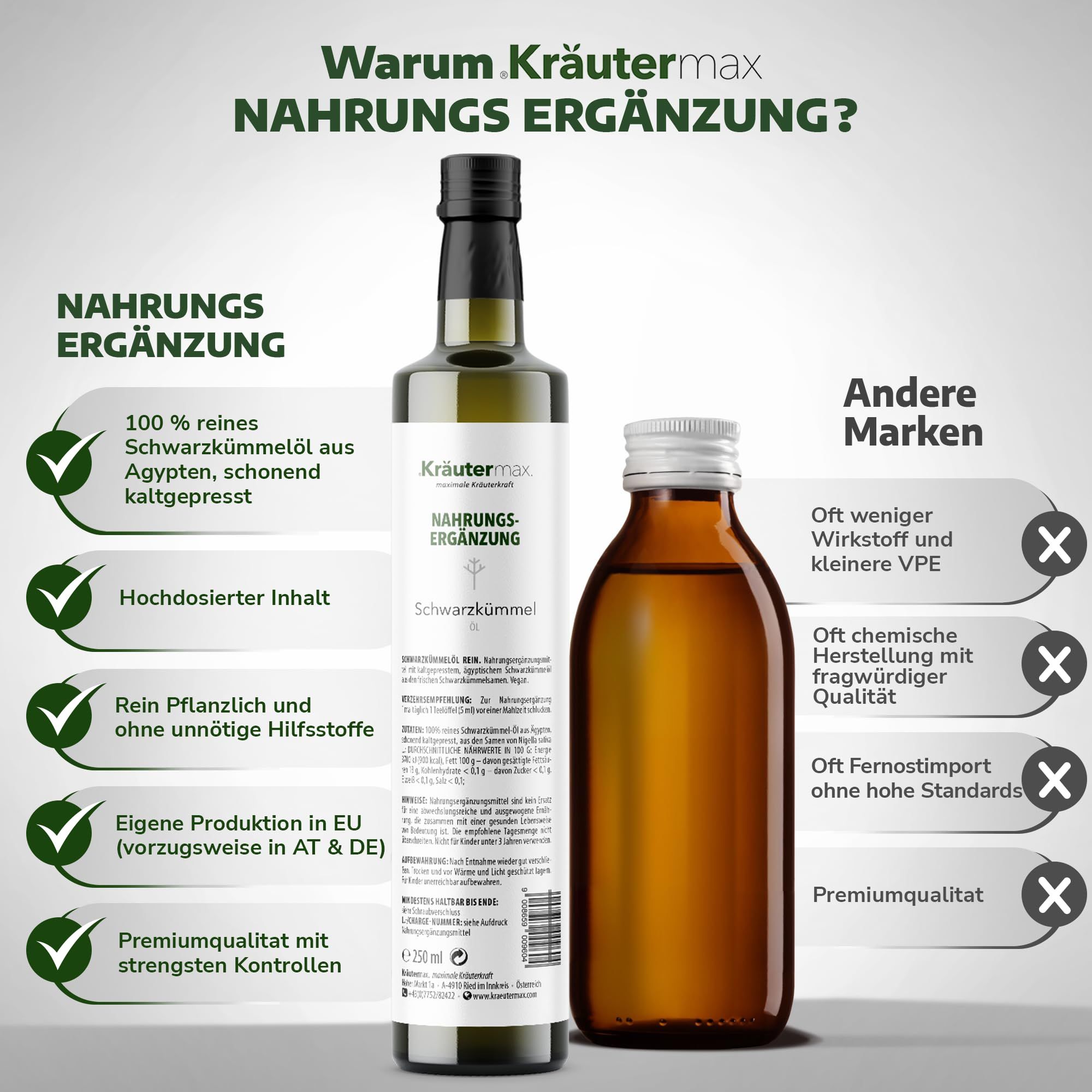 Kräutermax Schwarzkümmelöl, ägyptisch, rein, kaltgepresst. Vegan.
