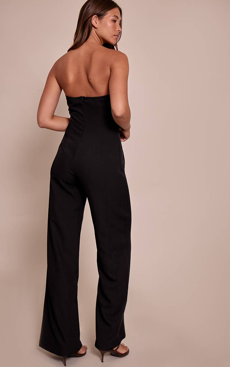 Noir Combinaison Pantalon Large Tissée À Encolure Cœur