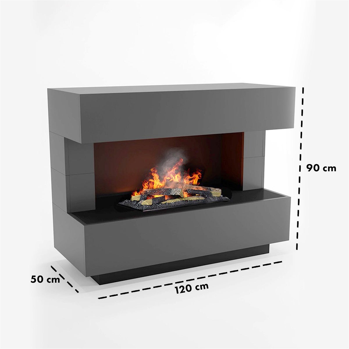GLOW FIRE Elektrische haard 'Kant' | Waterdamphaard met OMC 600 inclusief hout in grijs | HxBxD: 120x90x50 cm