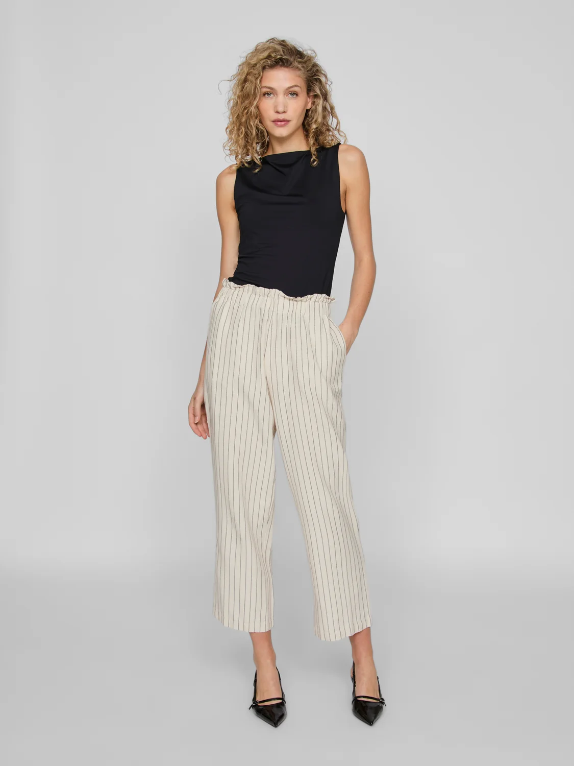Vila  Viprisilla Striped H/W bukser - Super Light Natural Melan