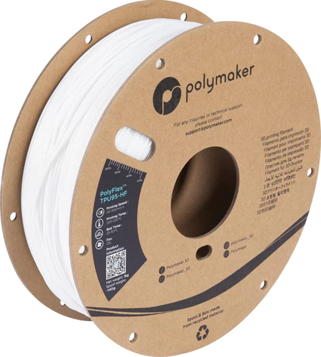 Polymaker  PolyFlex TPU95-HF Weiß, 1,75 mm (1.000 g)    Speziell für den Hochgeschwindigkeitsdruck
