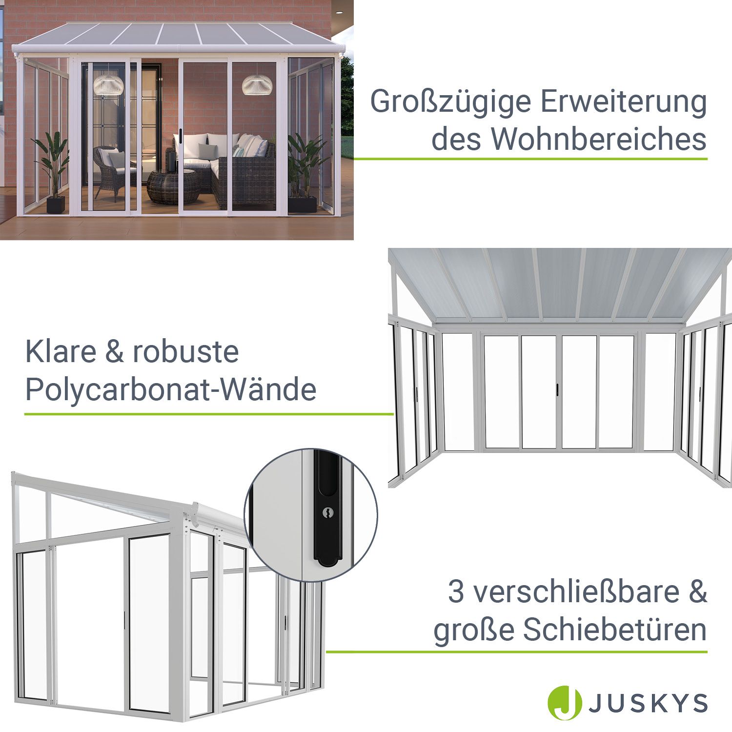 Juskys Wintergarten 12 m² in Weiß mit Schiebetüren - UV-Schutz, wasserdicht & winterfest