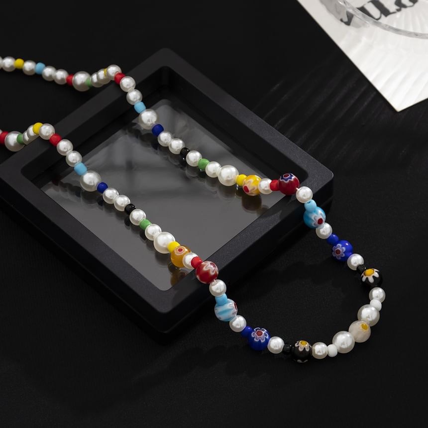 Gretlyn - Glaze Bead Faux Pearl Necklace
