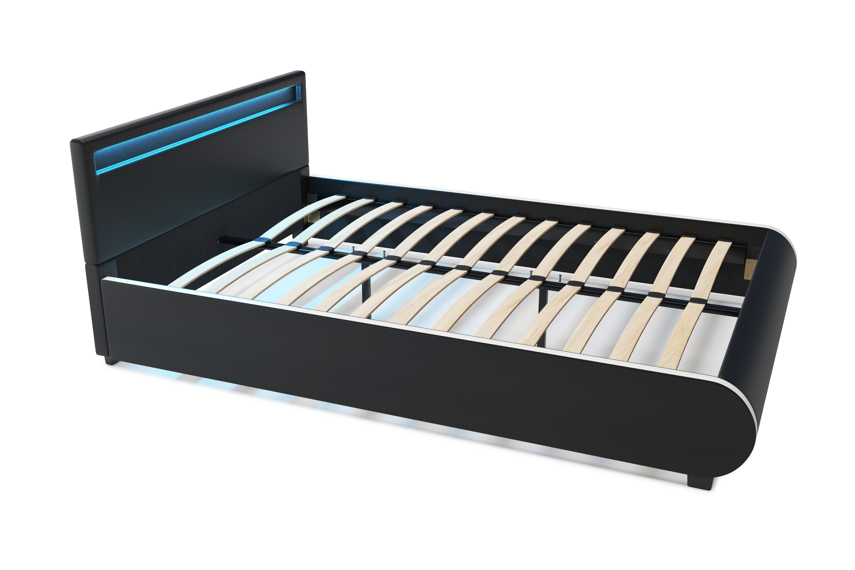 Lederbett LED SIESTA 140 x 200 cm schwarz