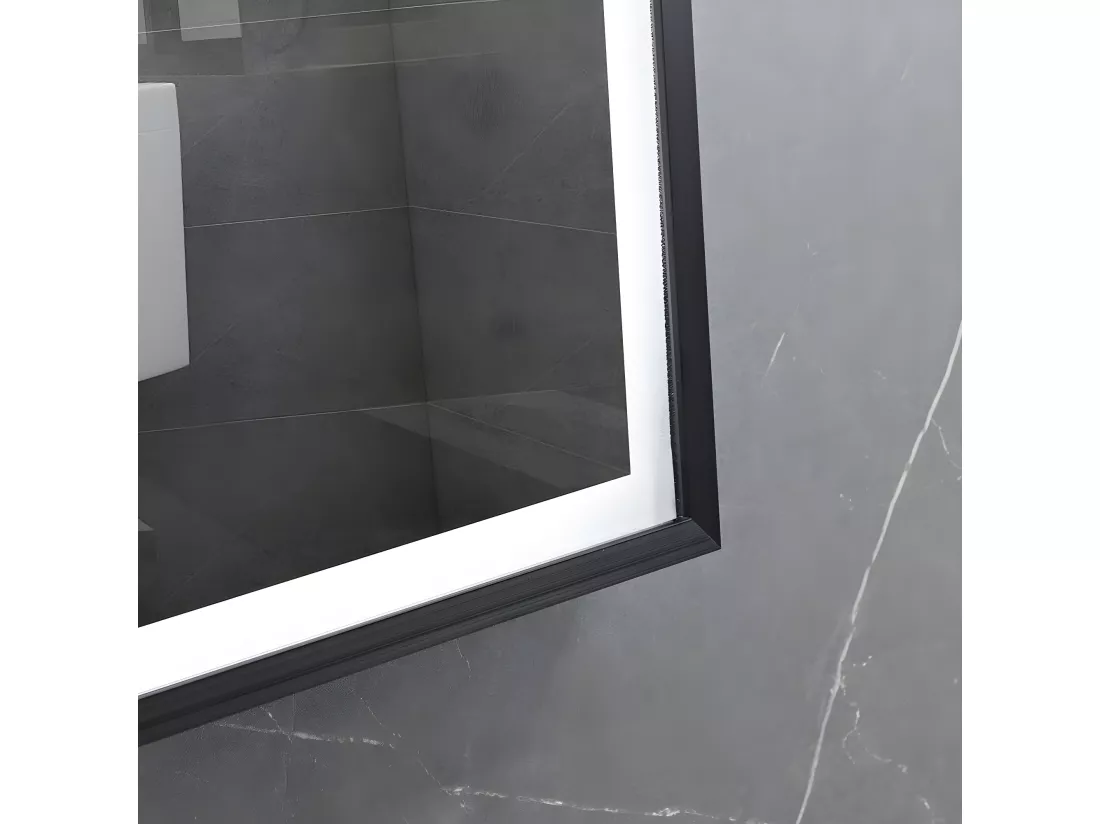 LuxuryBain- Miroir de salle de bain LED anti buée avec cadre en aliminium noir - 90x60cm LB-126080