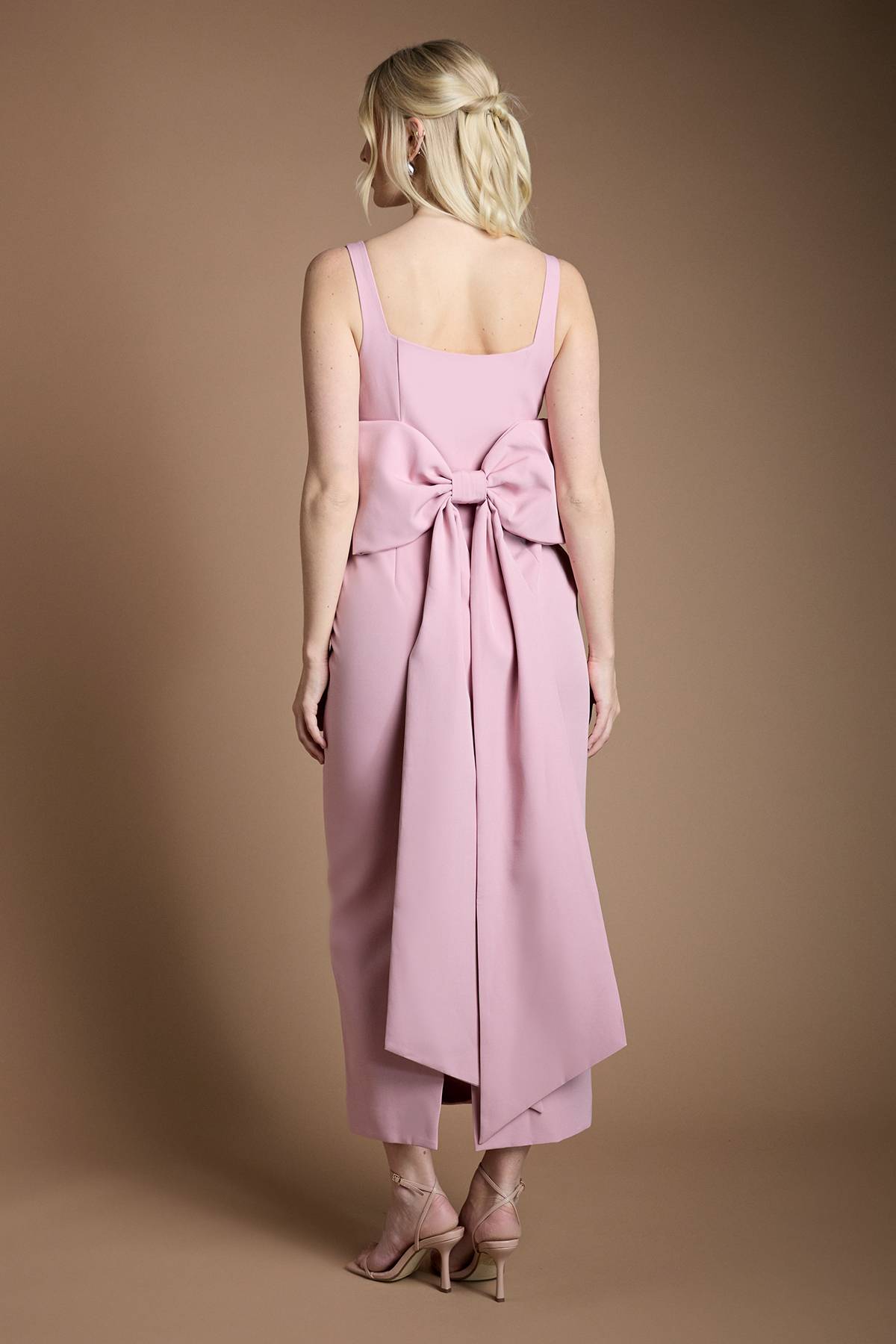 Coast Robe de Demoiselle d'Honneur Mi-Longue Sans Manches à Encolure Carrée avec Nœud au Dos