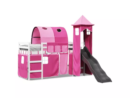 Lit mezzanine enfants avec tour rose 80x200cm bois pin massif