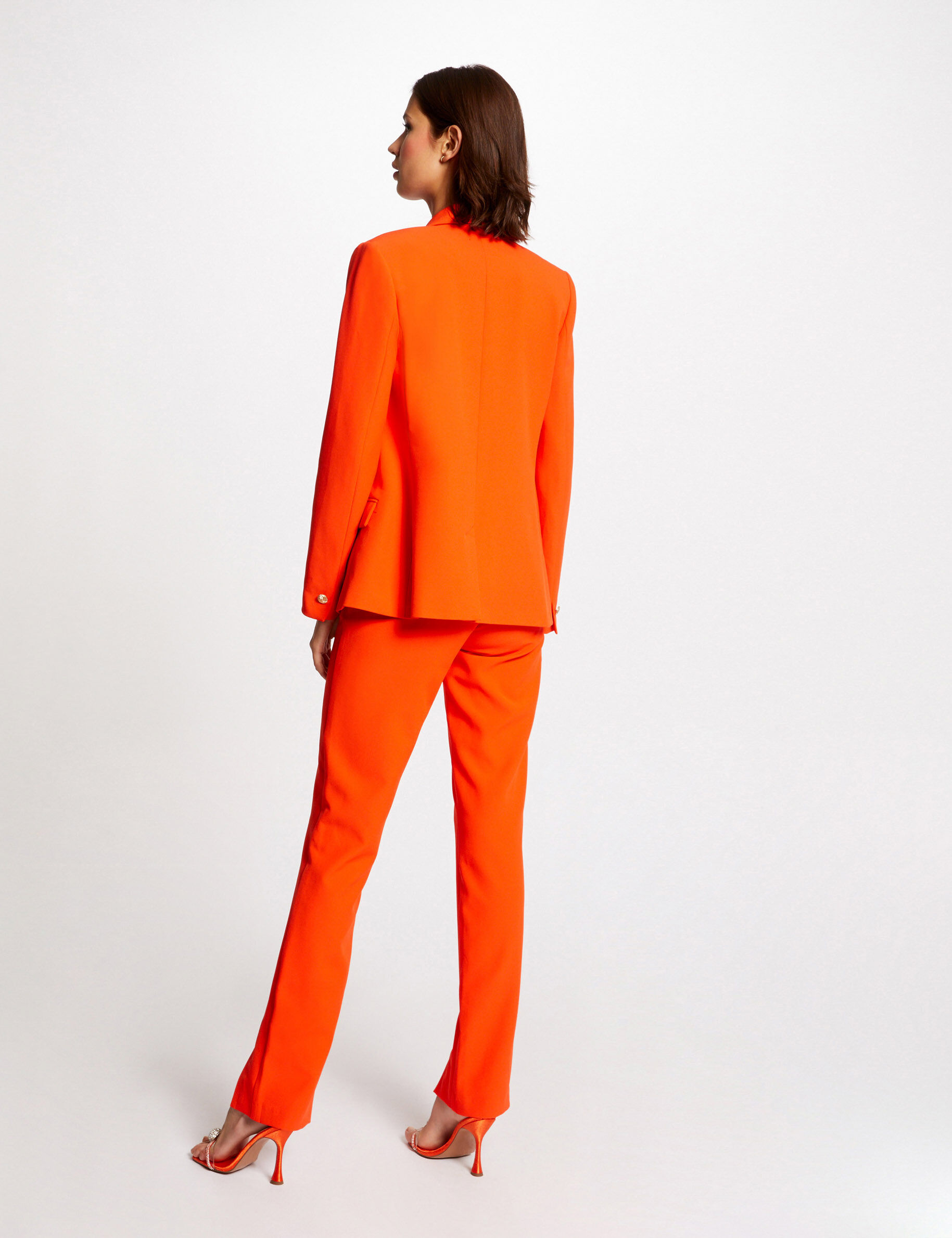 Veste tailleur droite avec col châle orange femme - orange