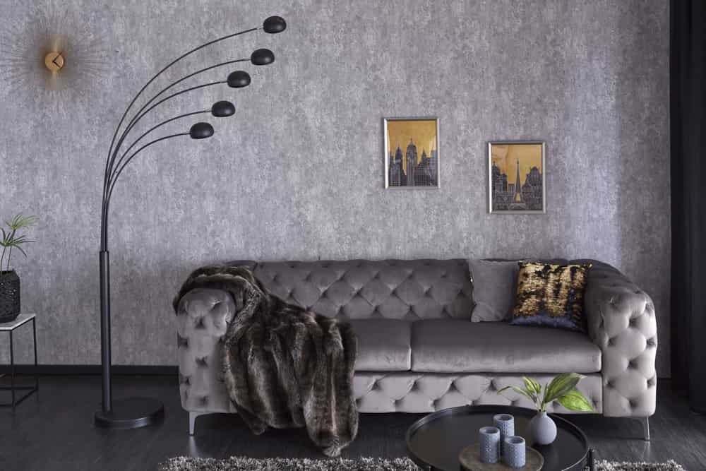 Design Bogenlampe FIVE LIGHTS 210cm schwarz gold Stehlampe mit Marmorfuß