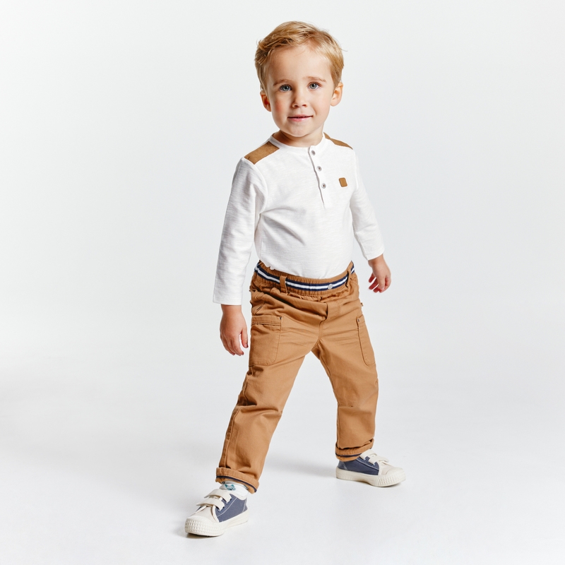 T-shirt tunisien flammé à patchs blanc bébé garçon