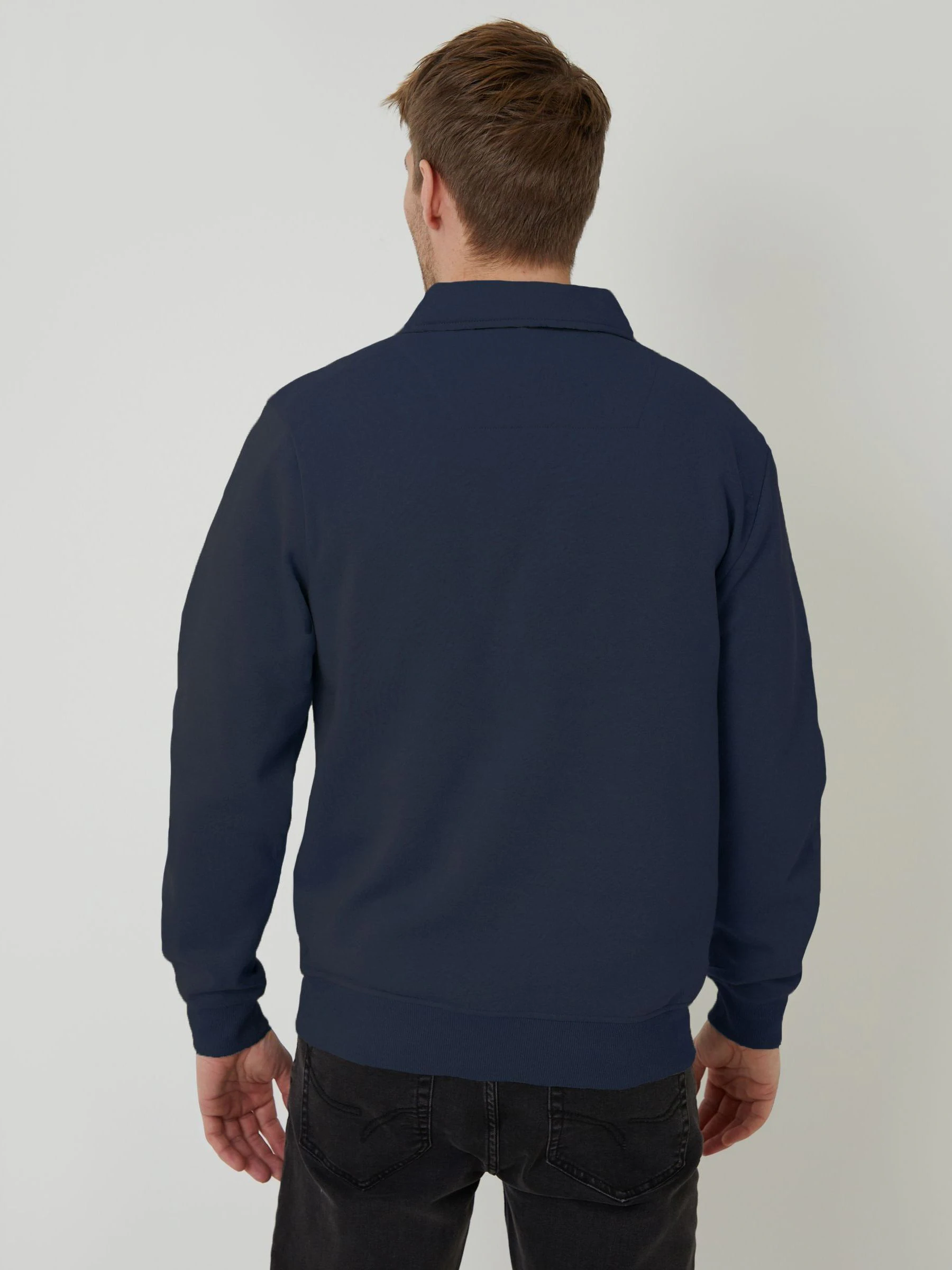 Marineblauw - Threadbare Quarter Zip Collared Sweatshirt