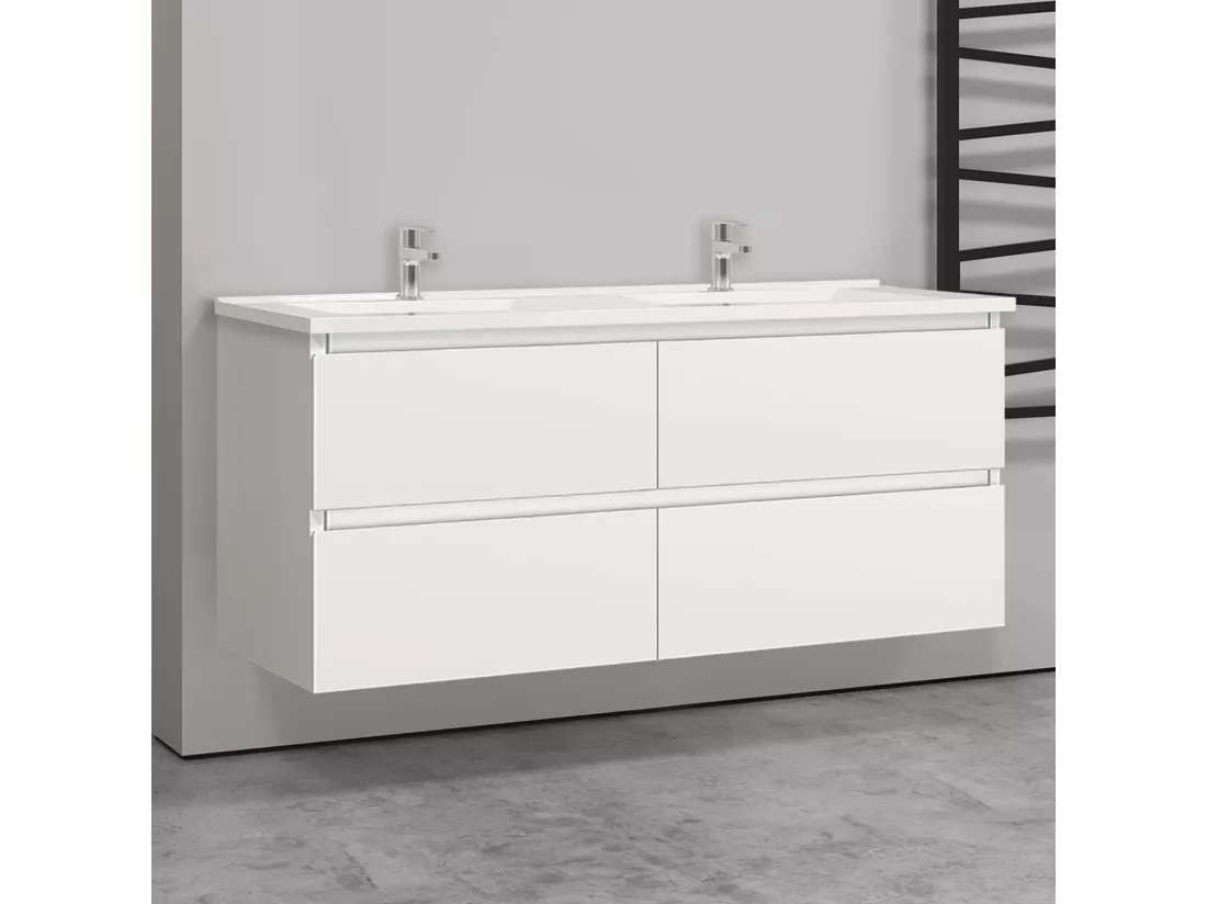 Meuble salle de bain blanc avec 4 tiroirs à une fermeture amortie avec deux vasques à suspendre 120x46x52(L*W*H)cm