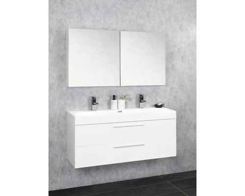 Badkamermeubelset Differnz Somero BxHxD 100 x 170 x 38 cm, frontkleur wit hoogglans met wastafel in mineraal gegoten wit