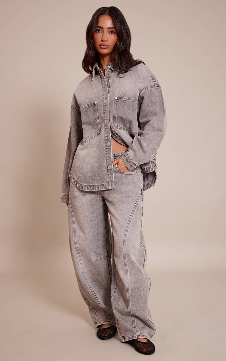Gris Jean Barrel Blanc Petite Avec Détails De Couture