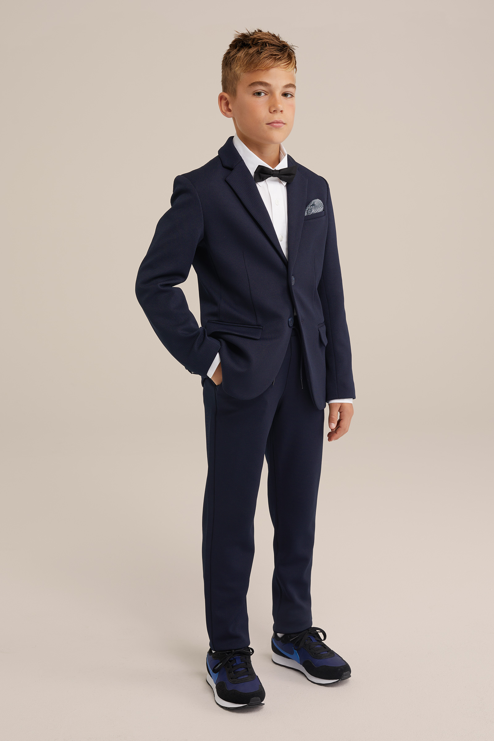 Jongens slim fit  blazer met structuur WE Fashion Donkerblauw