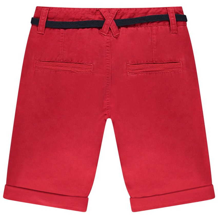 Bermuda en coton uni avec ceinture ajustable - Rouge