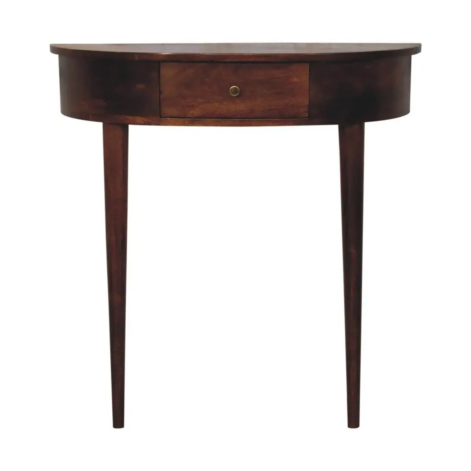 Wandgemonteerde kastanjehouten console zonder rugleuning, 1 lade, bruin