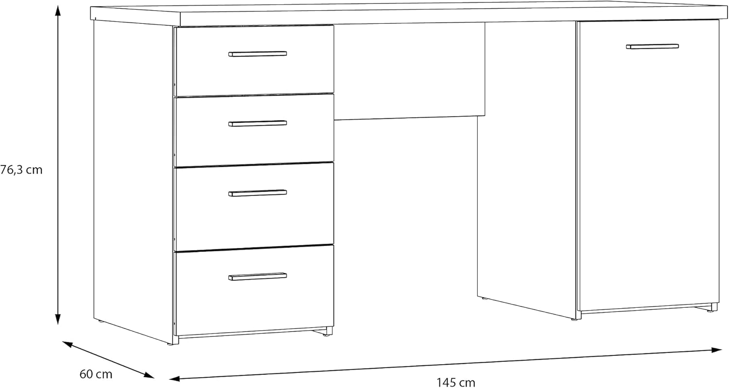 FORTE Net106 Schreibtisch mit 4 Schubladen und 1 Tür, Holzwerkstoff, Weiß matt, 145 x 60 x 76.3 cm