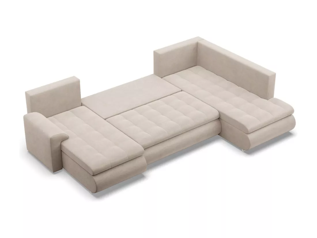 Canapé d'angle en U avec fonction sommeil, Ottoman, Beige