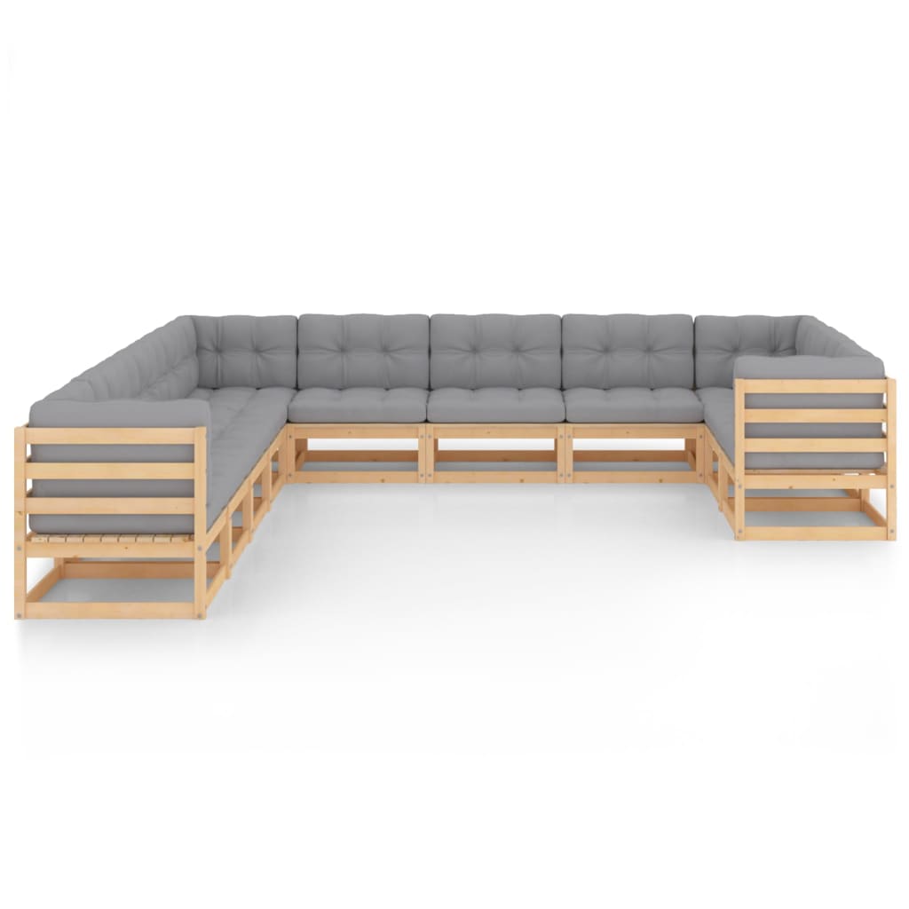 Salon de jardin meuble d'extérieur ensemble de mobilier 11 pièces avec coussins bois de pin massif